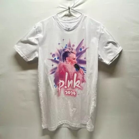 P!nk 2024 Concert Shirt Adult Medium White Short Sleeve T-Shirt Multi Color Logo - Picture 2 of 12